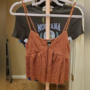 wild fable Rust Ribbed V-Neck Cropped Cami
